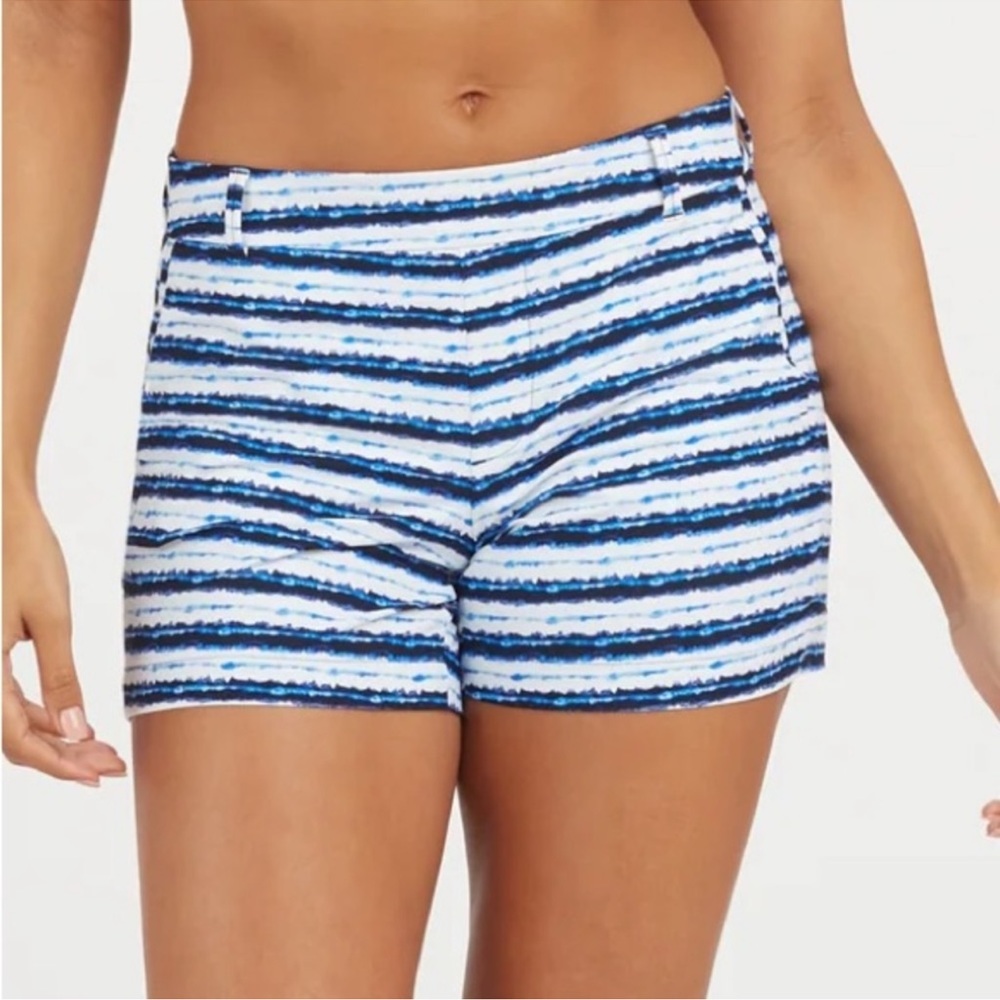 Spanx Small Sunshine Shorts, 6”, Blue Painted Stripe, New With Tag